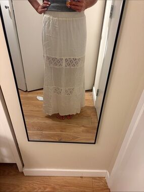 White Lace Panel Maxi Skirt